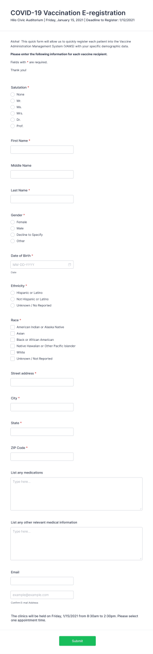 COVID 19 Vaccination E Registration Form Template