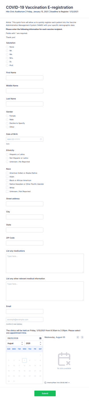 COVID 19 Vaccination E Registration Form Template