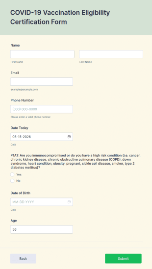 COVID 19 Vaccination Eligibility Certification Form Template