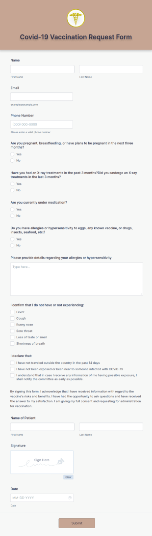 Covid 19 Vaccination Request Form Template