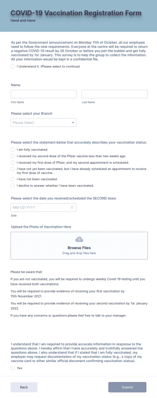 COVID 19 Vaccination Status Registration Form Template