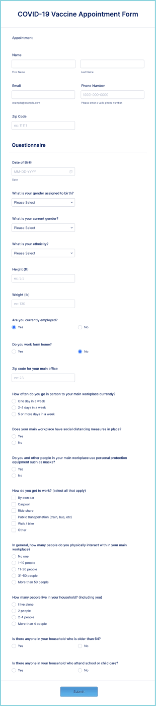 COVID 19 Vaccine Appointment Form Template