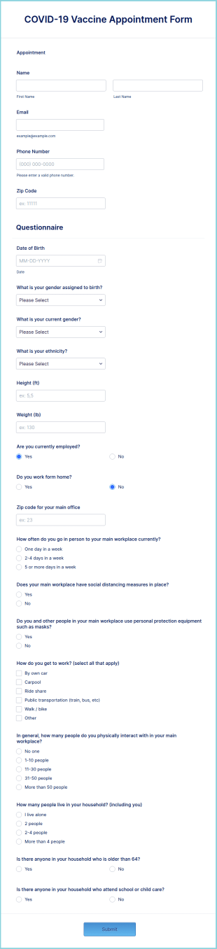 COVID 19 Vaccine Appointment Form Template