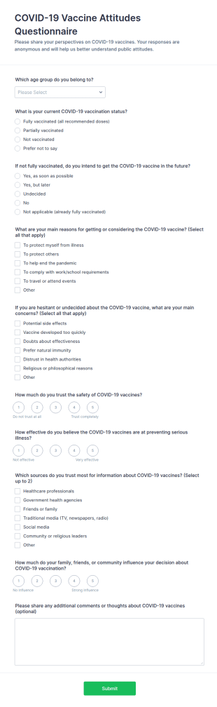 COVID 19 Vaccine Attitudes Questionnaire Form Template