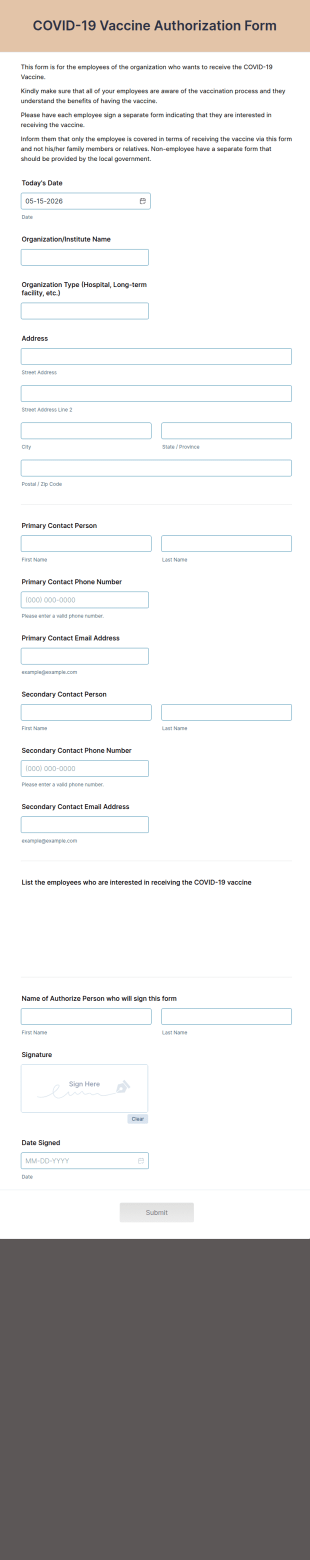 COVID 19 Vaccine Authorization Form Template