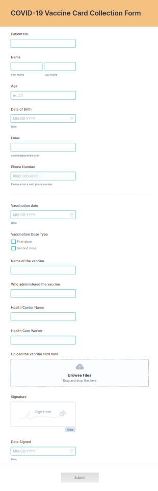COVID 19 Vaccine Card Collection Form Template