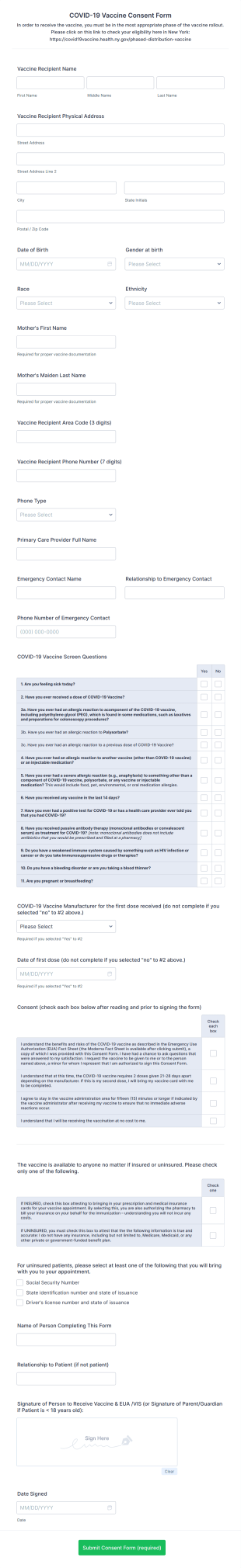 COVID 19 Vaccine Consent Form CPESN NY