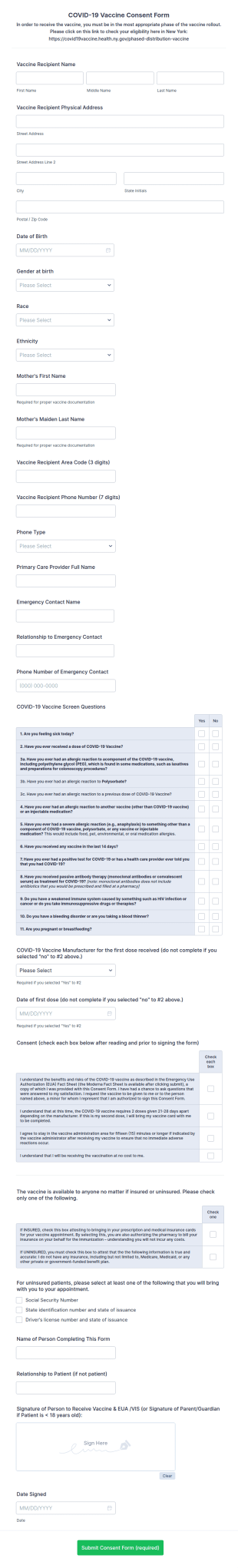 COVID 19 Vaccine Consent Form CPESN NY