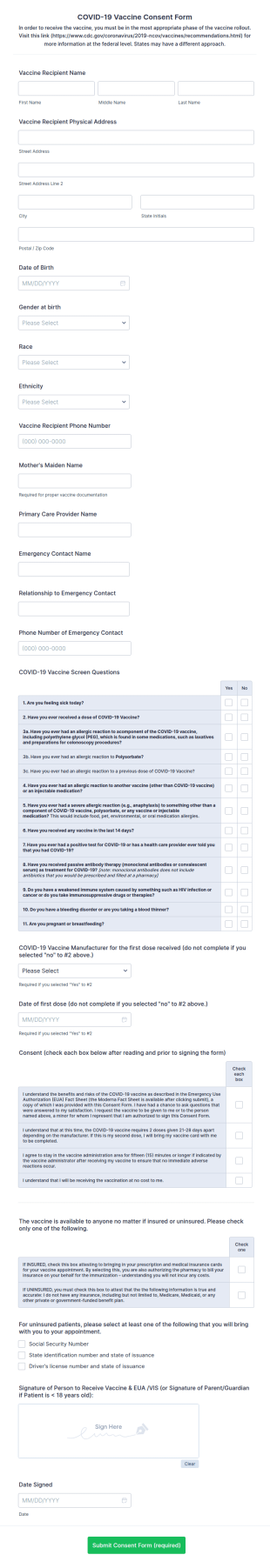 Moderna COVID 19 Vaccine Consent Form CPESN