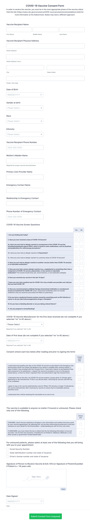 Moderna COVID 19 Vaccine Consent Form CPESN