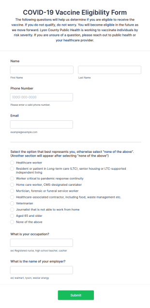 COVID 19 Vaccine Eligibility Form (Lyon County, Kansas)