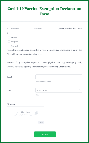 Covid 19 Vaccine Exemption Declaration Form Template