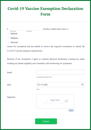 Covid 19 Vaccine Exemption Declaration Form Template