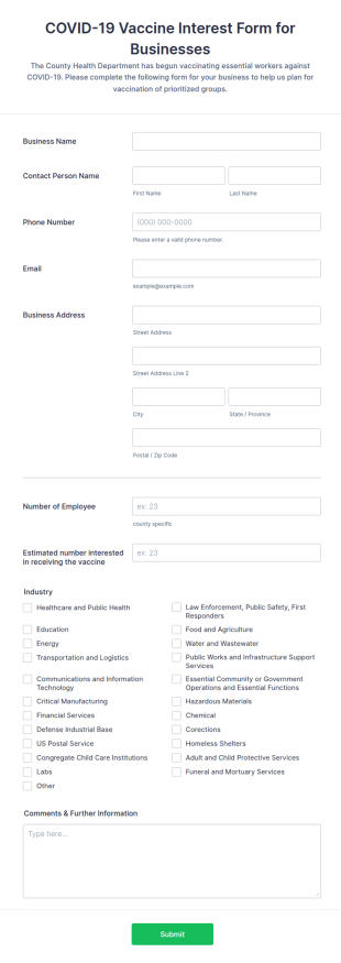 COVID 19 Vaccine Interest Form For Businesses