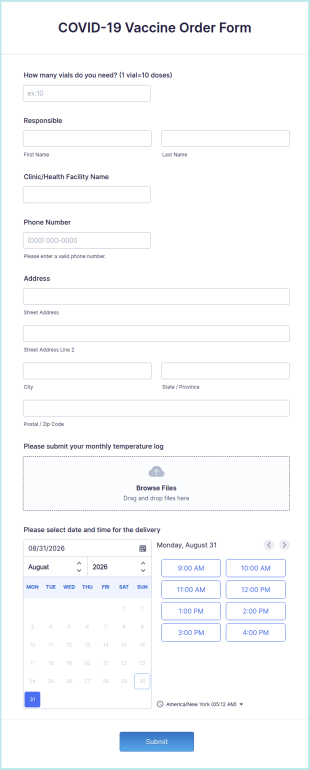 COVID 19 Vaccine Order Form Template