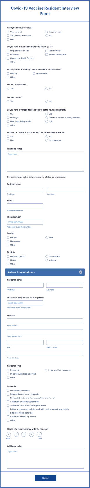 Covid 19 Vaccine Resident Interview Form Template