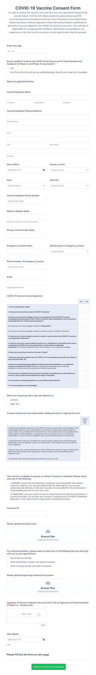 COVID 19 Vaccine Screening Form Template