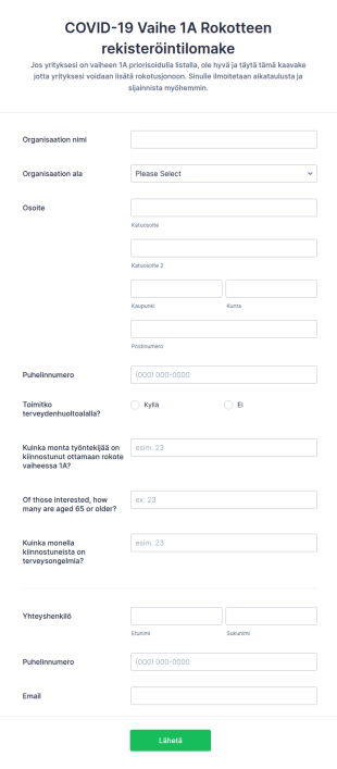 COVID 19 Vaihe 1A Rokotteen Rekisteröintilomake