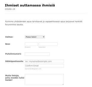 COVID 19 Vapaaehtoisten Hakemuslomake