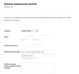 COVID 19 Vapaaehtoisten Hakemuslomake