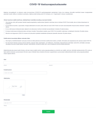 COVID 19 Vastuuvapautuslauseke