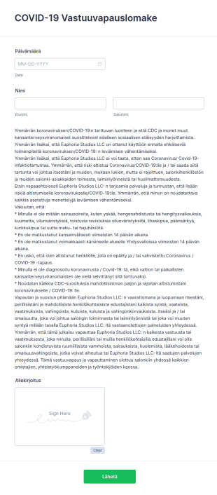 COVID 19 Vastuuvapauslomake