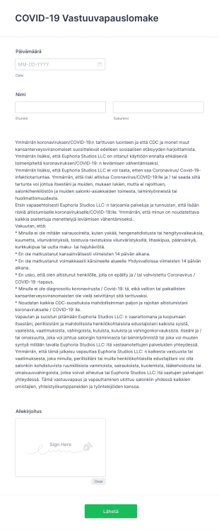 COVID 19 Vastuuvapauslomake