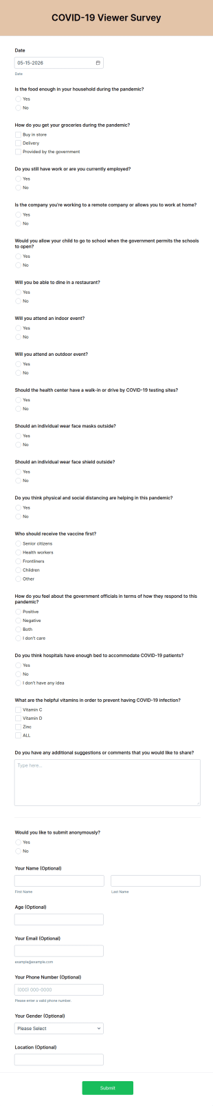 COVID 19 Viewer Survey Form Template