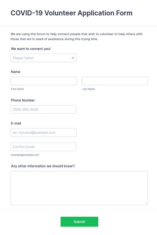 COVID 19 Volunteer Application Form Template