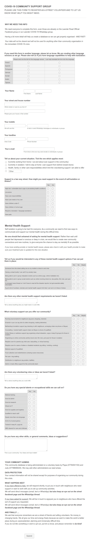 Covid 19 Volunteer Registration Form Template