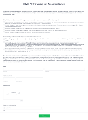 COVID 19 Vrijwaring Van Aansprakelijkheid Form Template