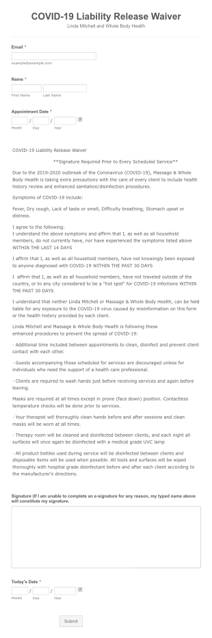 Covid 19 Waiver Linda Mitchell Form Template