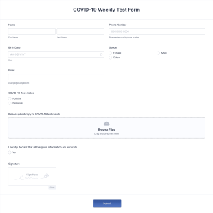 COVID 19 Weekly Test Form Template