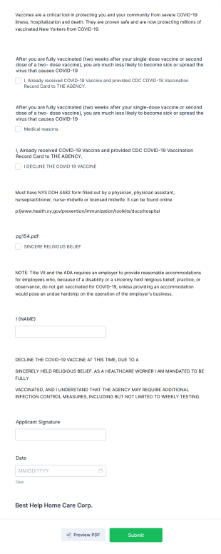 COVID 19 Work Authorization Form Template