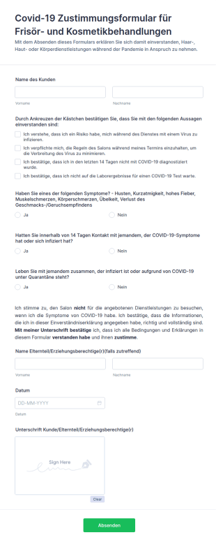 Covid 19 Zustimmungsformular Für Frisör Und Kosmetikbehandlungen