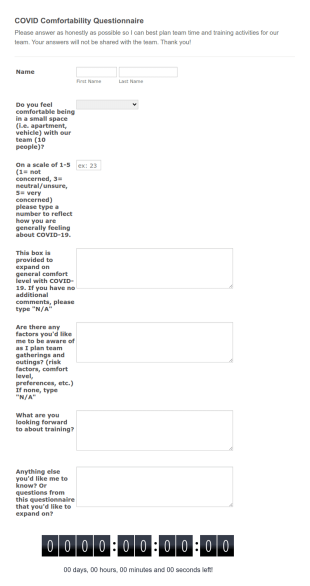 COVID Comfortability Form Template