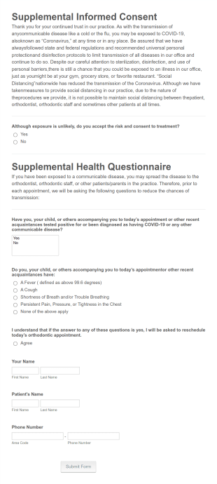 COVID Consent To Treatment Form Template