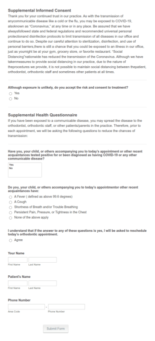 COVID Consent To Treatment Form Template