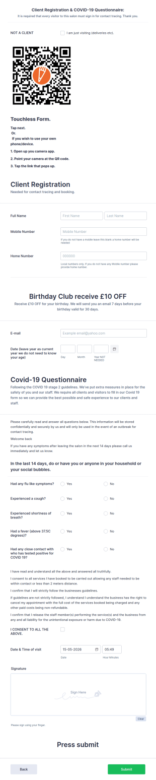 Covid Customer Reg Form Template