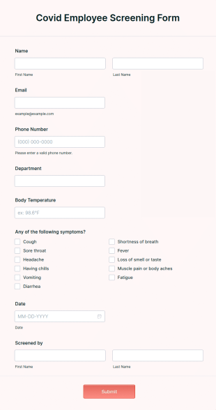 Covid Employee Screening Form Template