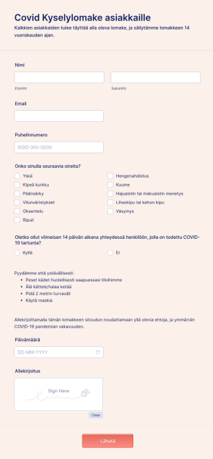 Covid Kyselylomake Asiakkaille