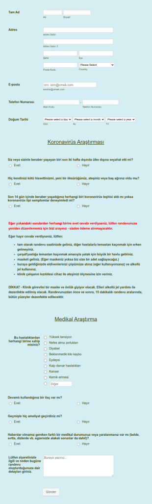 Covid Medikal Araştırması Form Şablonu