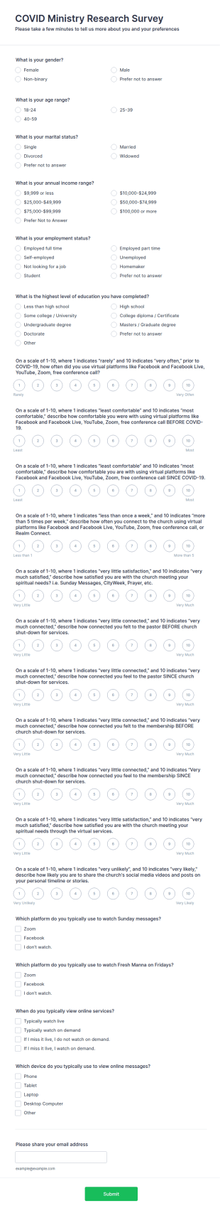 COVID Ministry Research Survey Form Template