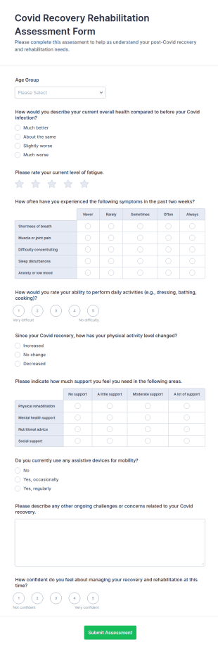 Covid Recovery Rehabilitation Assessment Form Template