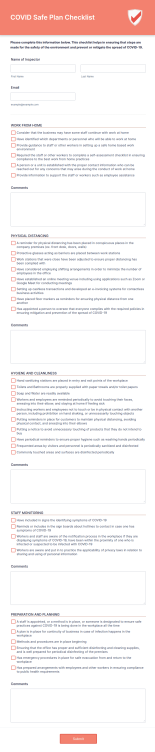COVID Safe Plan Checklist Form Template
