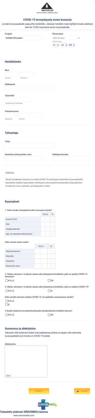 COVID Terveyskysely Elokuva Alalle