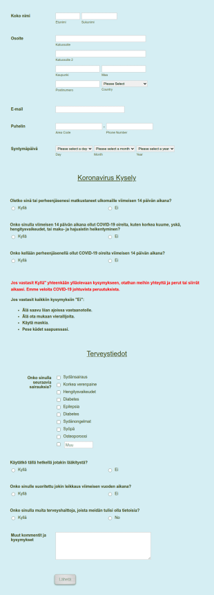 Covid Terveystietolomake