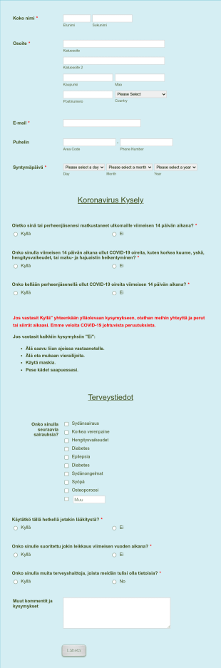 Covid Terveystietolomake