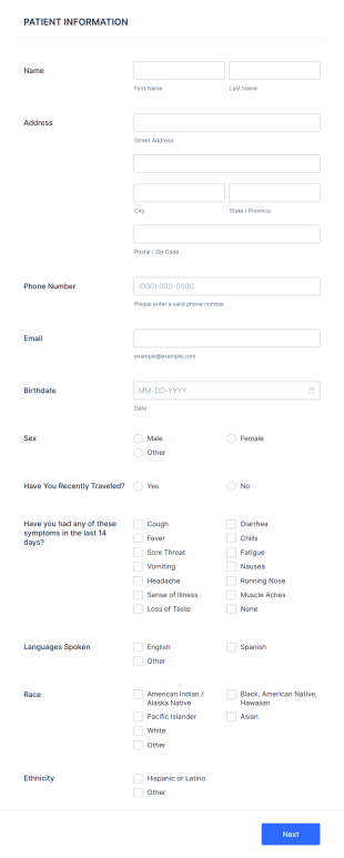 Covid Testing Form Template