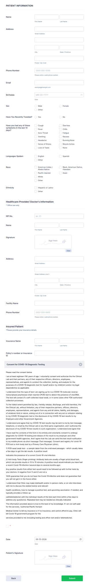 Covid Testing Form Template